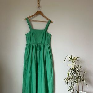 A-line green cotton midi dress